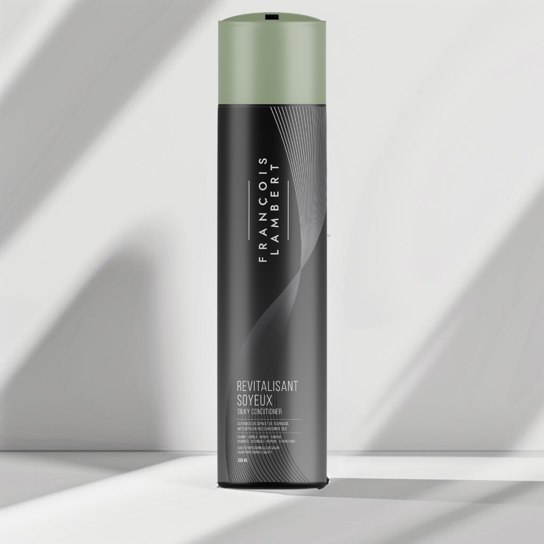 conditionner black and green bottle with white background