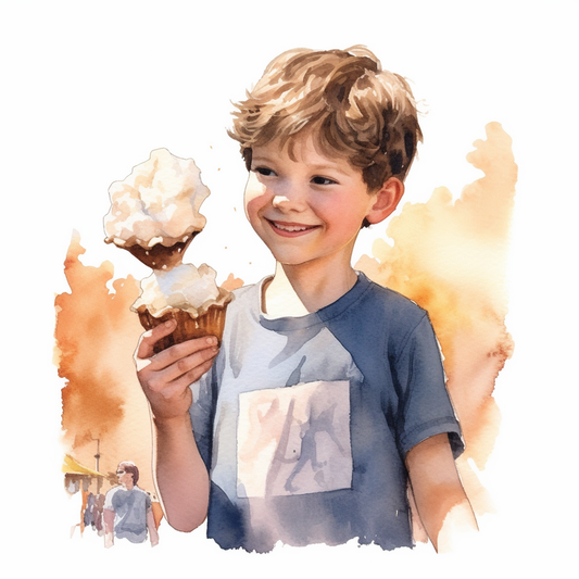 young boy eating maple cotton candy