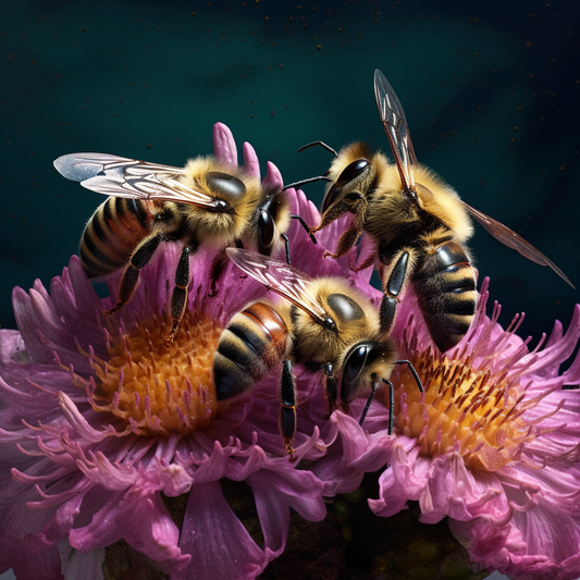 honey bees working on wildflower